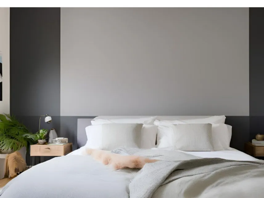 Due colori come sfondo per la parete dietro al letto matrimoniale